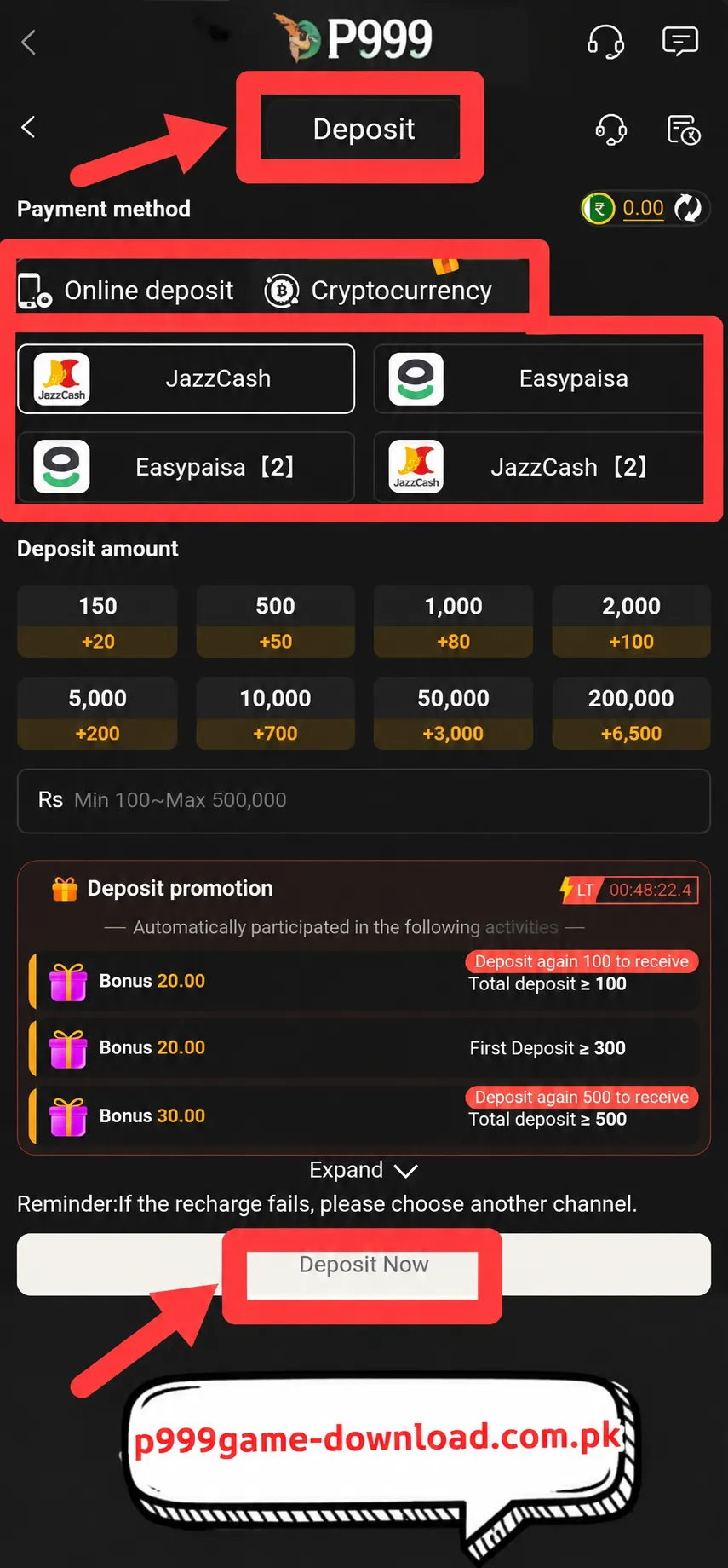 P999 Game Deposit guide